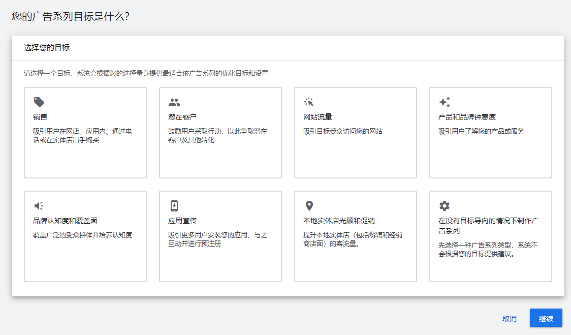 谷歌广告系列目标